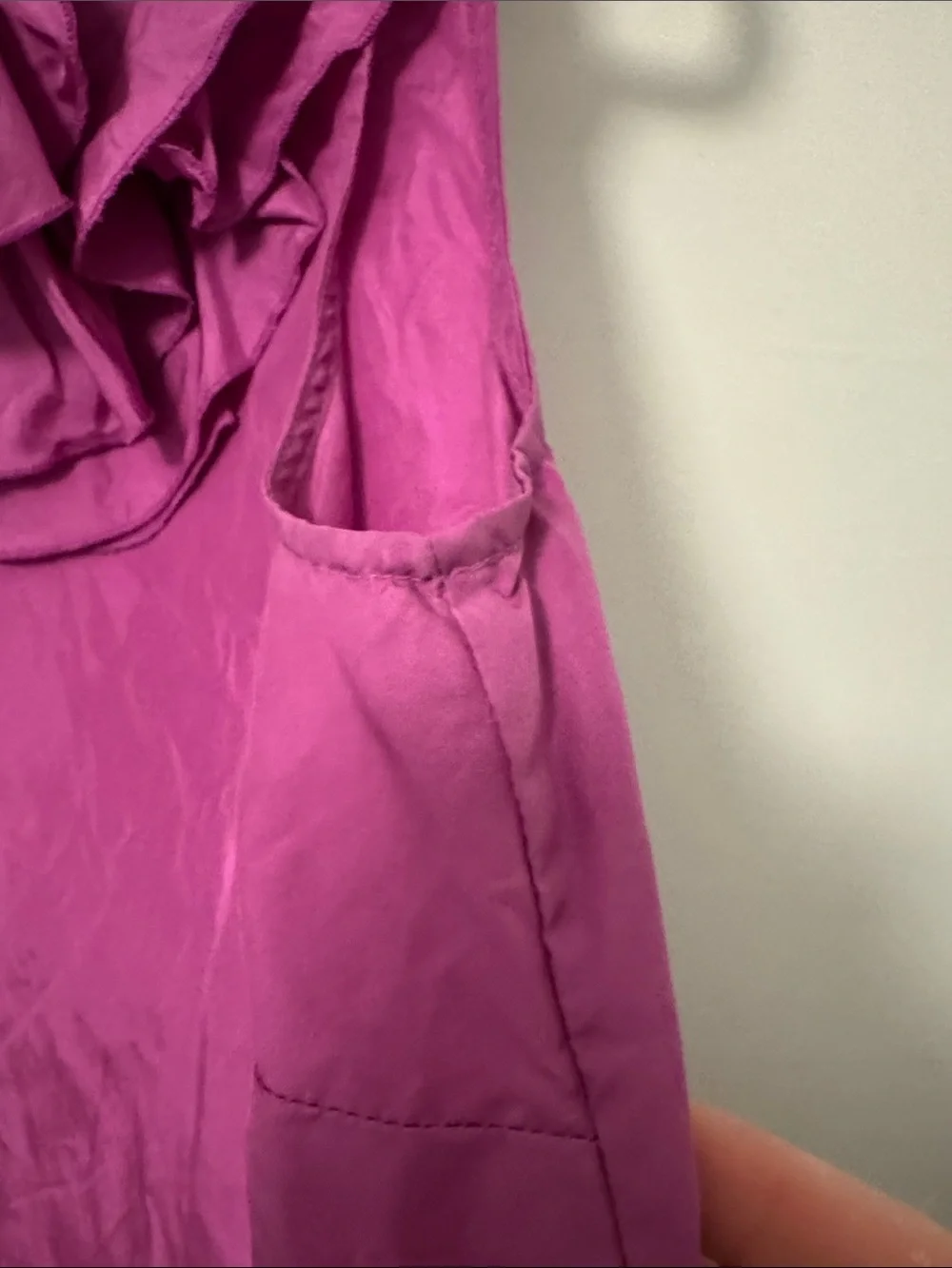 J. Crew Sleeveless Ruffle Button-Front Blouse in Magenta